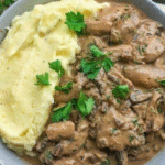 vegan mushroom stroganoff with creamy mash