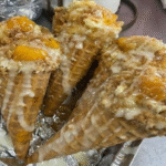 Vegan Peach Cobbler Cheesecake Cones