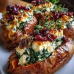 Stuffed Sweet Potatoes with Spinach, Cheese, and Cranberries