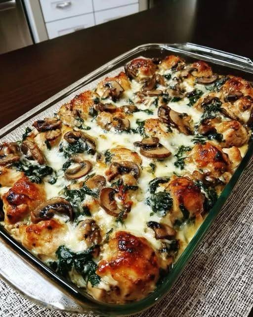 Chicken Spinach and Mushroom Bake (Easy Low-Carb High-Protein Dinner)