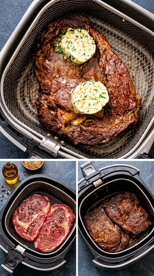Air Fryer Steaks with Garlic Butter