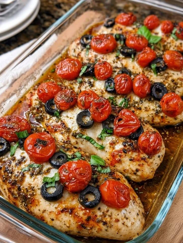 Baked Mediterranean Chicken with Cherry Tomatoes & Olives