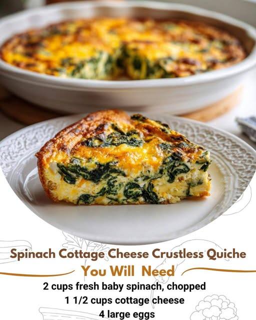 Cottage Cheese Spinach No-Crust Quiche