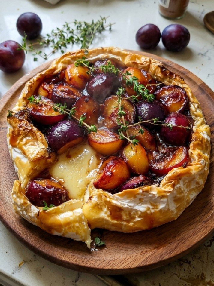 Keto Baked Brie with Roasted Plums and Thyme