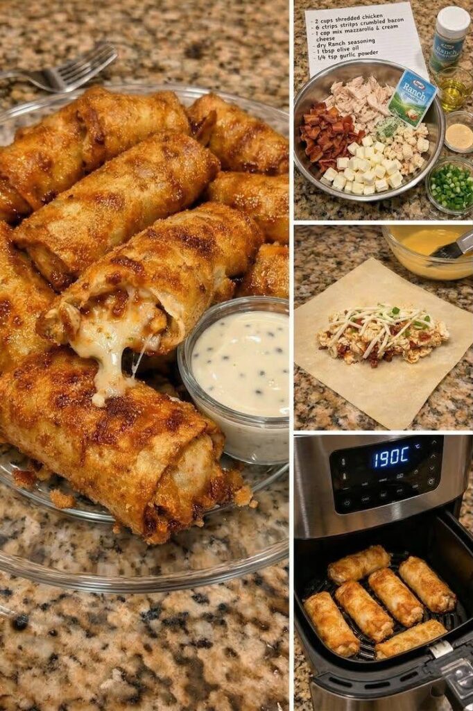 Keto Melty Stuffed Bacon Chicken Ranch Egg Rolls