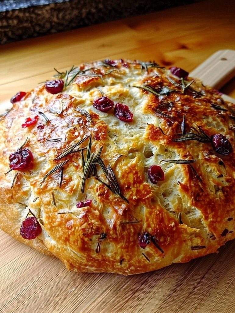 Keto No-Knead Rosemary Cranberry Bread