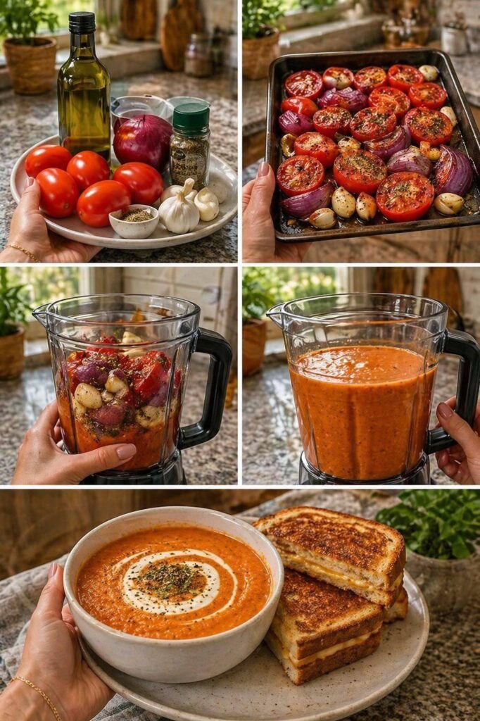 Mediterranean-Style Homemade Tomato Soup & Grilled Cheese