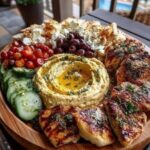 Mediterranean Greek Appetizer Board with Hummus and Grilled Pita