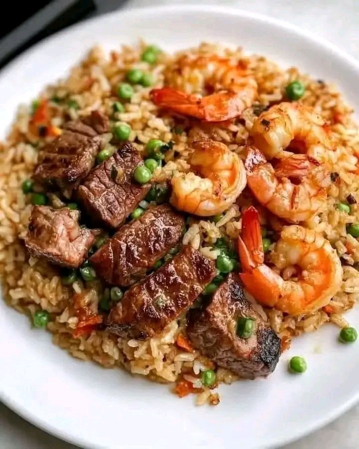 Mediterranean Tremendous Shrimp & Steak “Fried Rice”